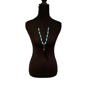 Beljoy Haitian Made Turquoise Bead Long Necklace Tassel Pendant‎